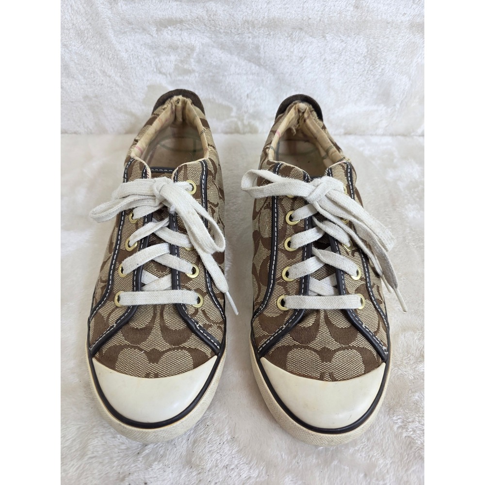 Coach Barrett Womens Khaki Brown Signature C Monogram Sneakers Shoes 8B‎ Q322